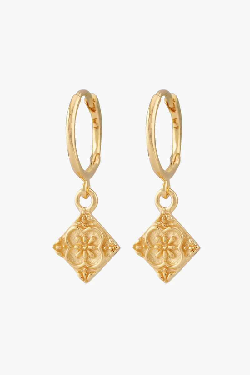 Flora Tile Hoop Earring Gold Plated - Image 3