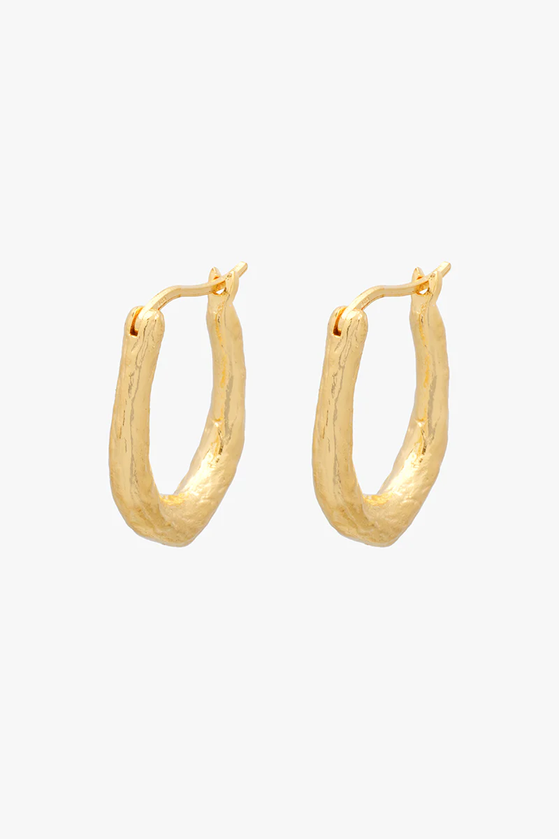 Organic Hammered Oval Hoop Gold Plated (20mm) - Image 5