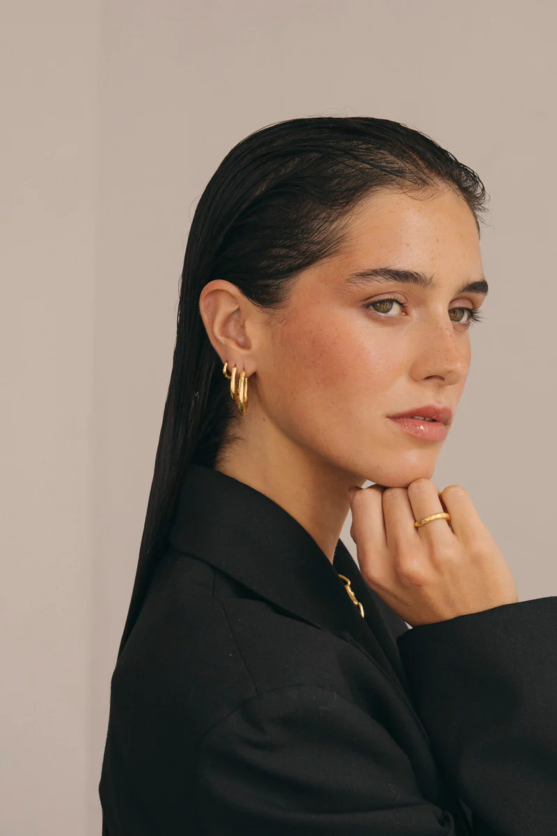 Organic Hammered Oval Hoop Gold Plated (25mm) - Image 3