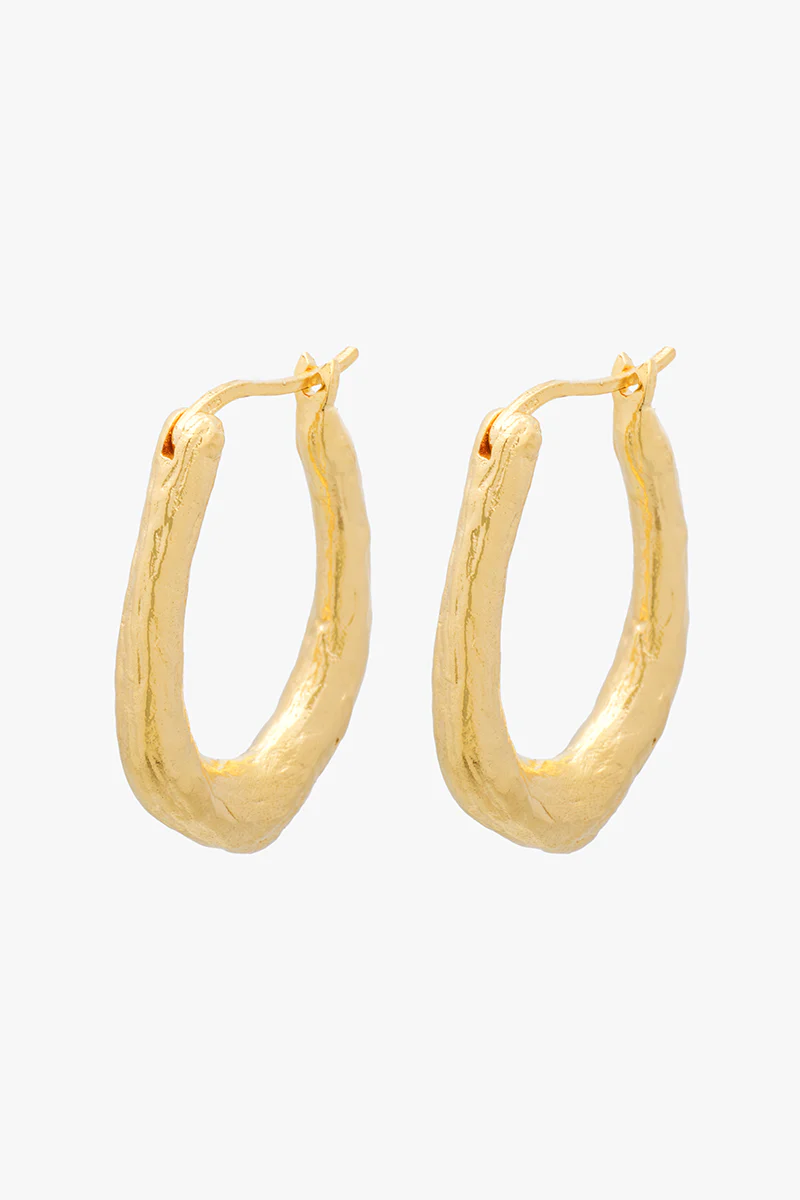 Organic Hammered Oval Hoop Gold Plated (25mm) - Image 5