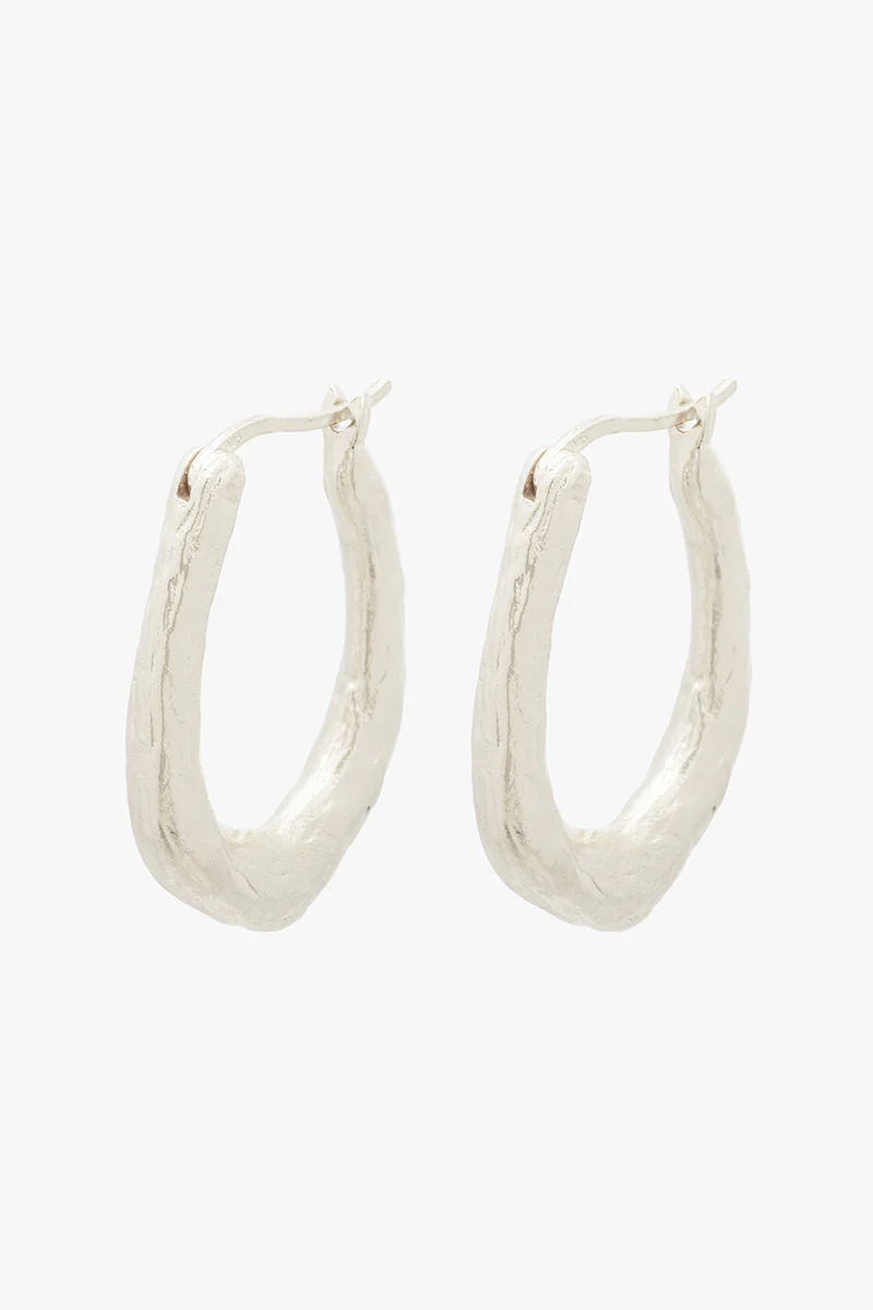 Organic Hammered Oval Hoop Silver (25mm) - Image 5
